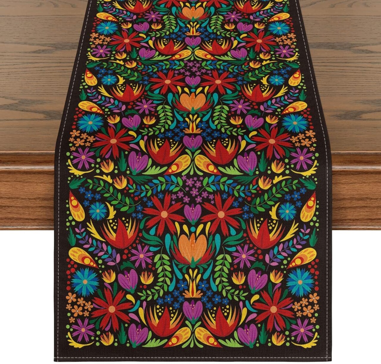 Dia De Los Muertos Floral Fiesta Mexican Table Runner, Mexico Day of The Dead Kitchen Dining Table Decoration 13x72 Inch
